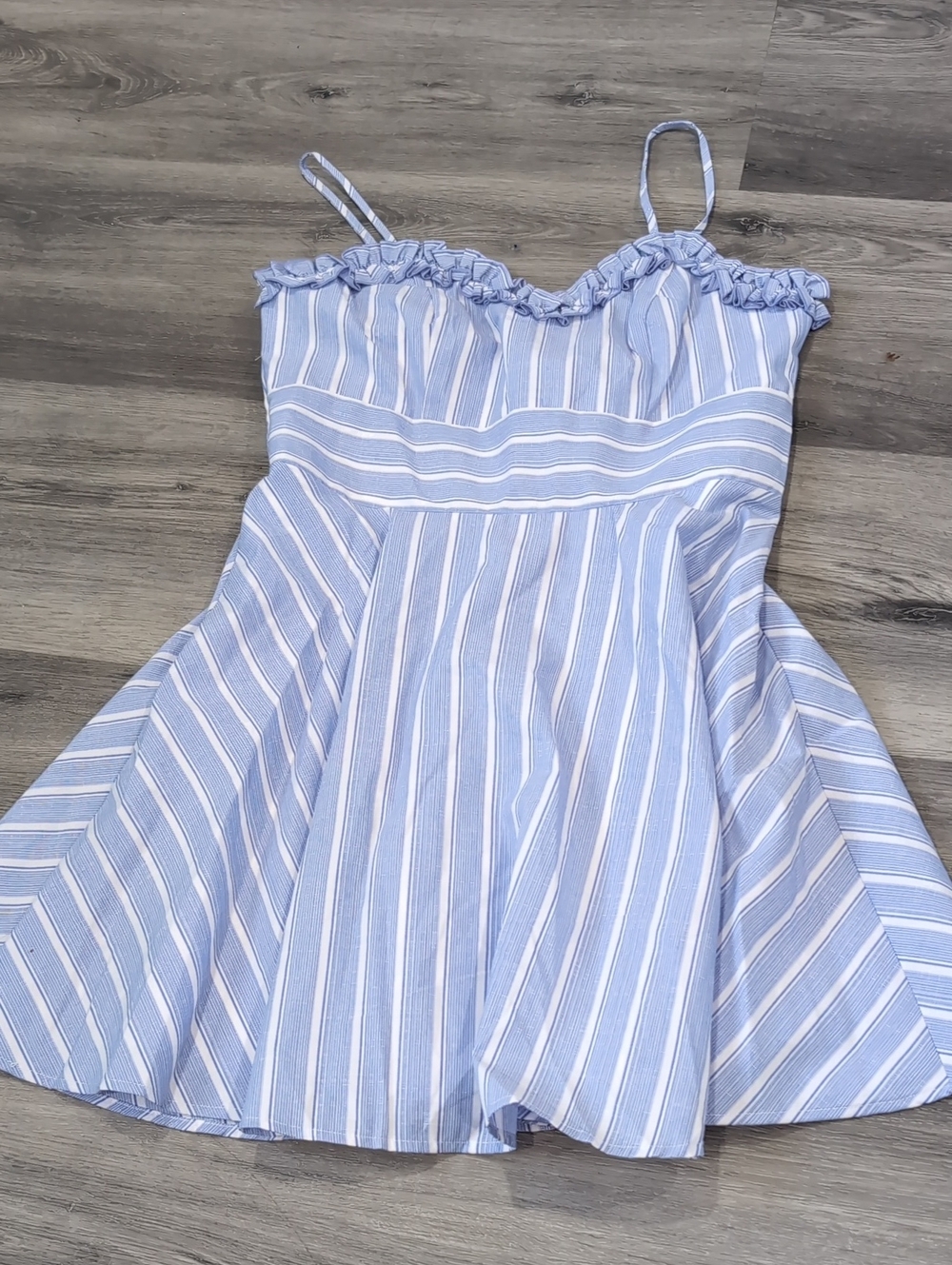 Blue & White Striped Sundress with Ruffle Trim